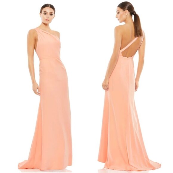 MAC DUGGAL One-Shoulder Jersey Mermaid Gown in Peach Size US 6 - Picture 1 of 9